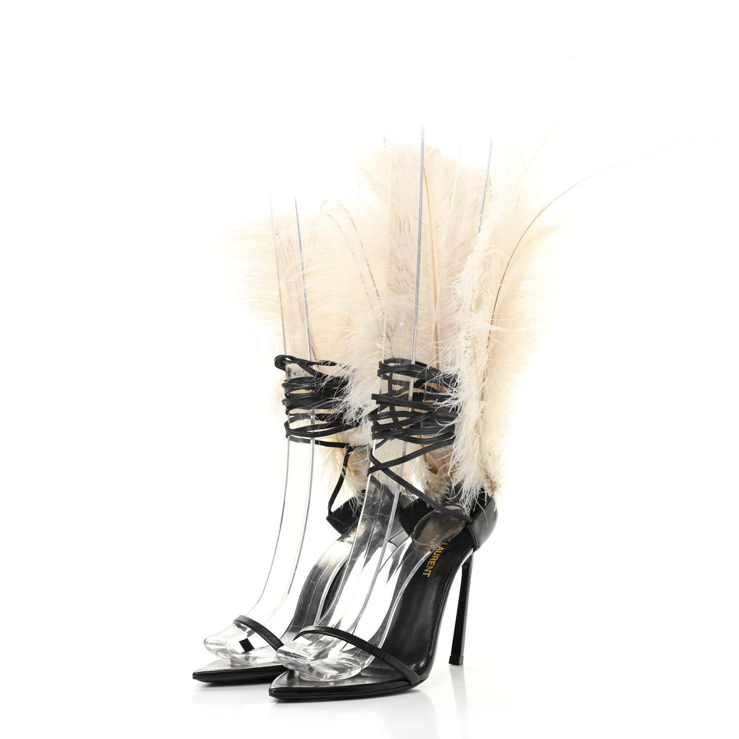 Feather Embellished Calfskin Talitha Ankle-Wrap Sandals 36 Black White