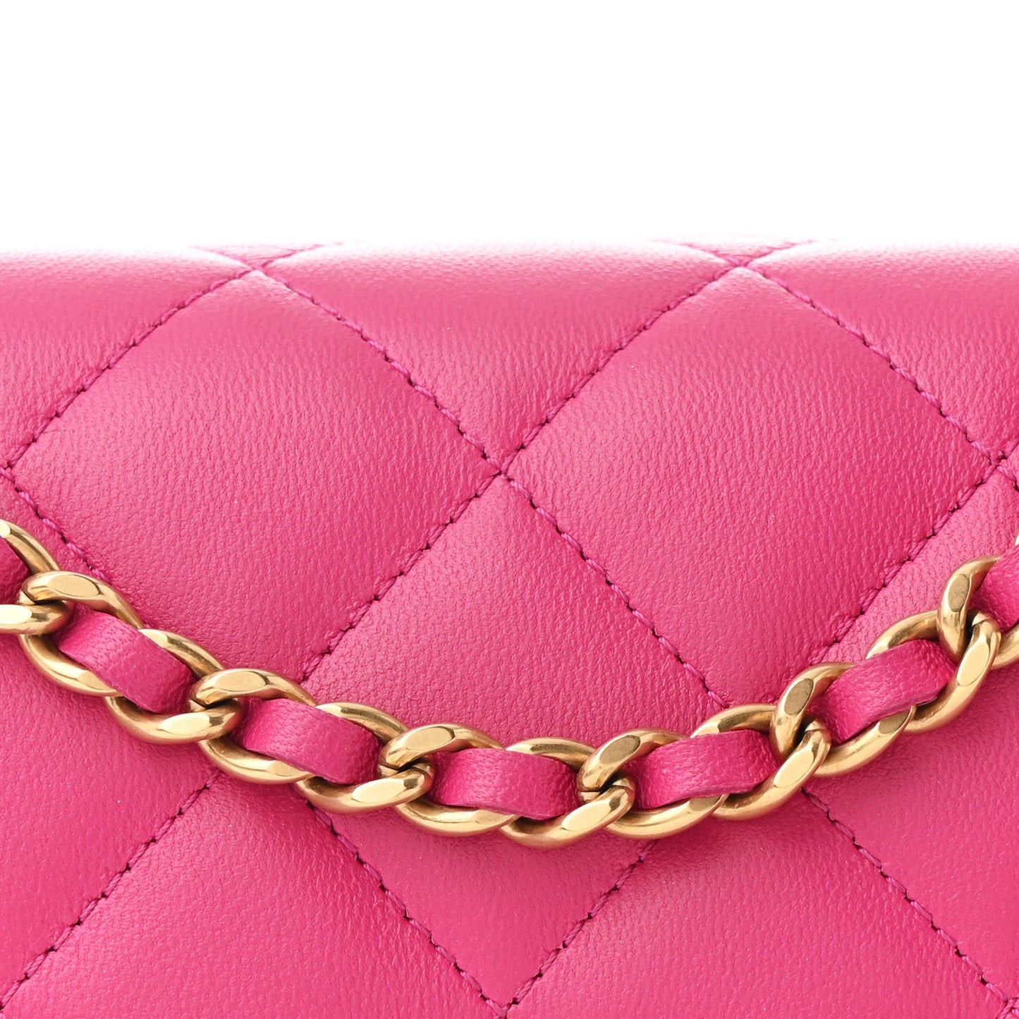Lambskin Quilted Studded CC Wallet On Chain WOC Dark Pink