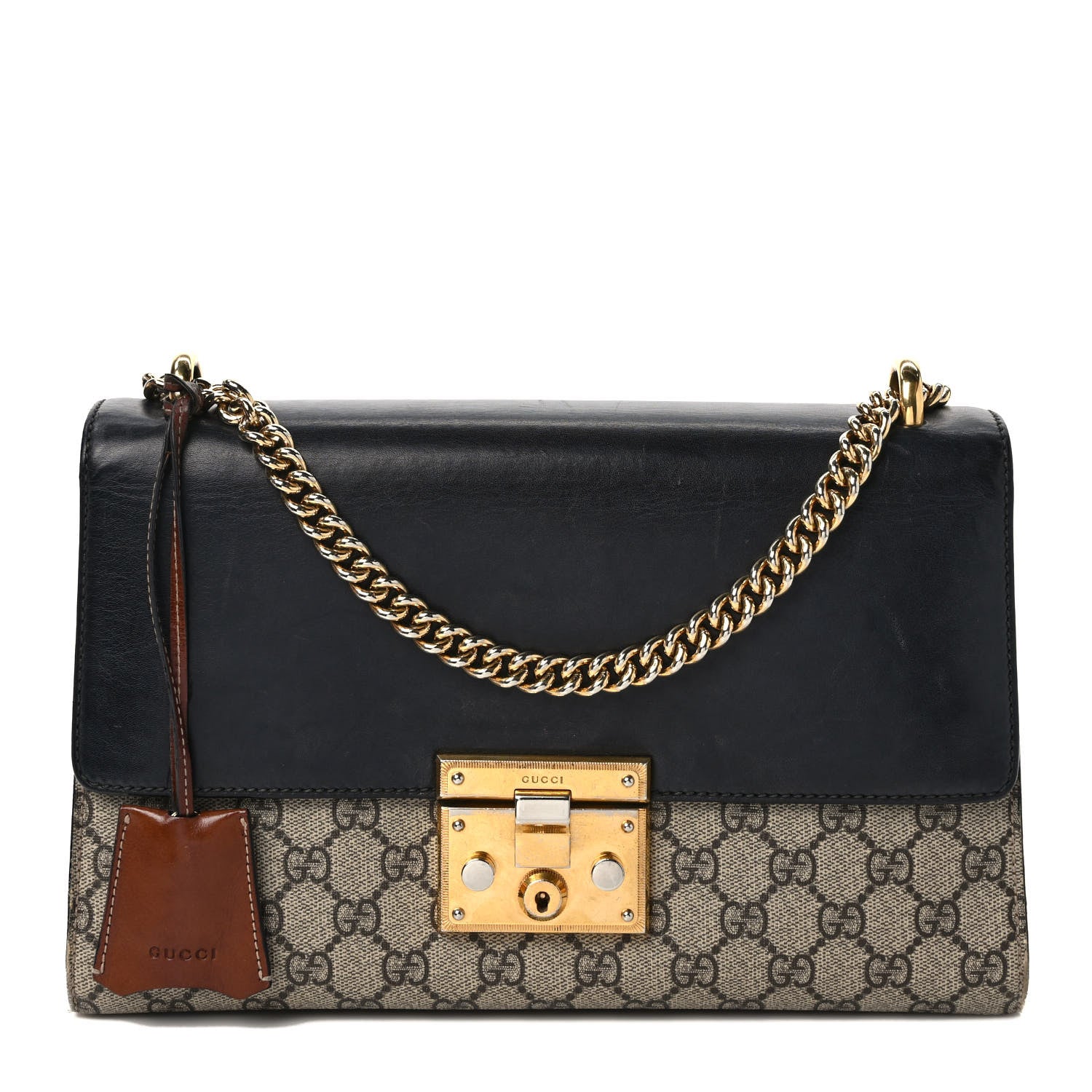 Gucci GG Supreme Monogram Calfskin Medium Padlock Shoulder Bag Beige Black Cuir 1 of 14