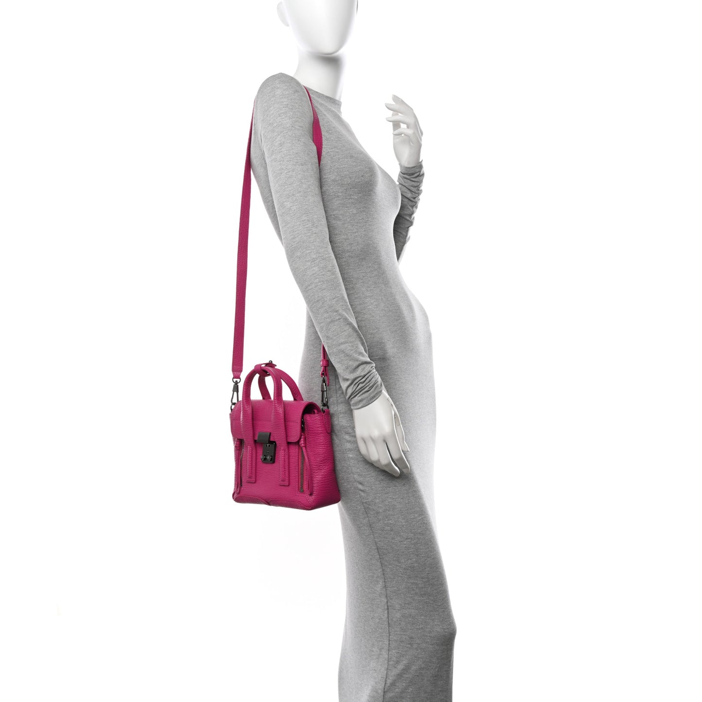 Textured Calfskin Mini Pashli Satchel Bright Fuchsia