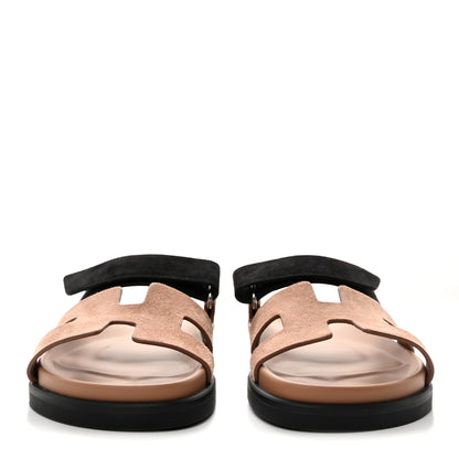 Hermes Suede Goatskin Womens Chypre Sandals 36 Rose Perle Black 2 of 8