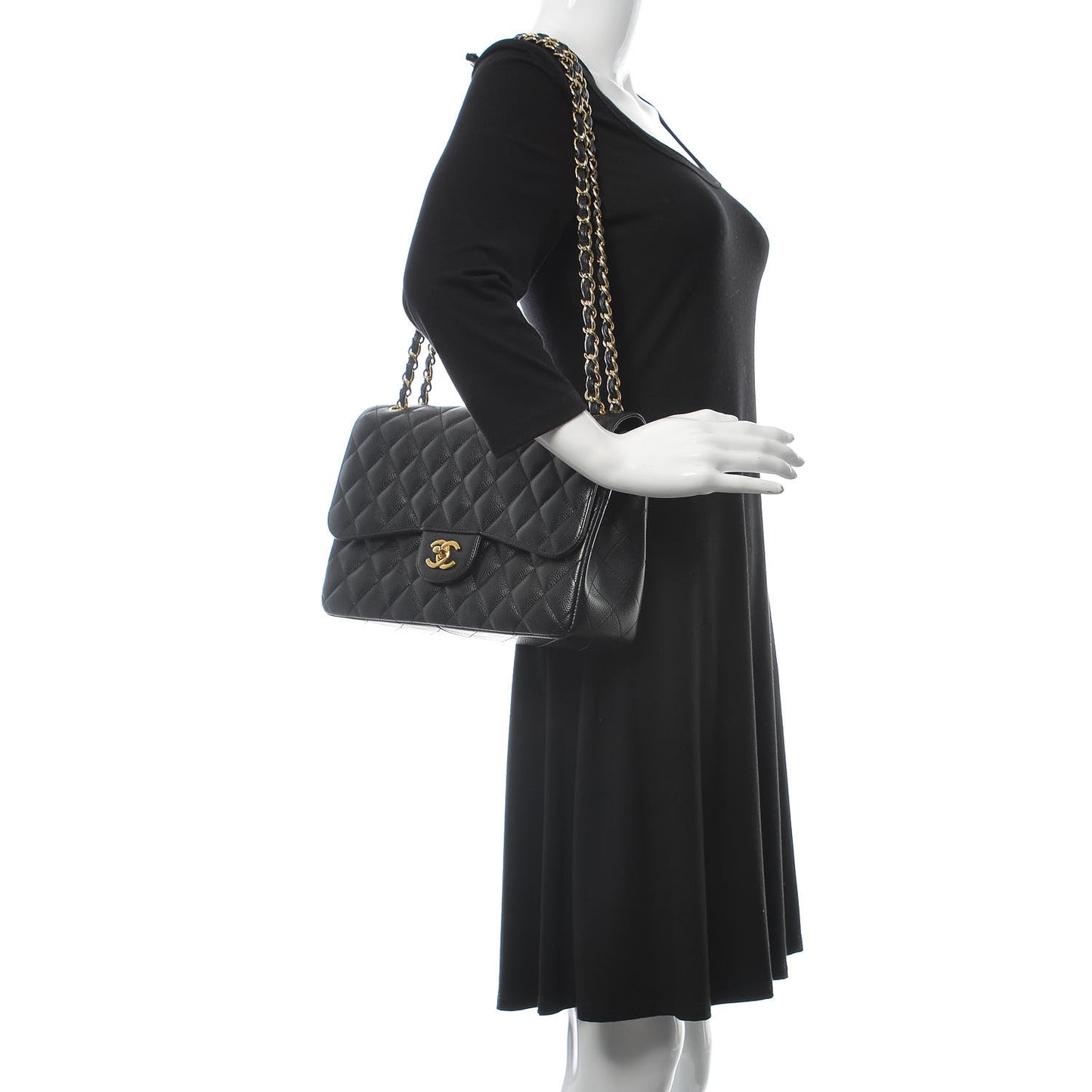 Caviar Quilted Jumbo Double Flap Black