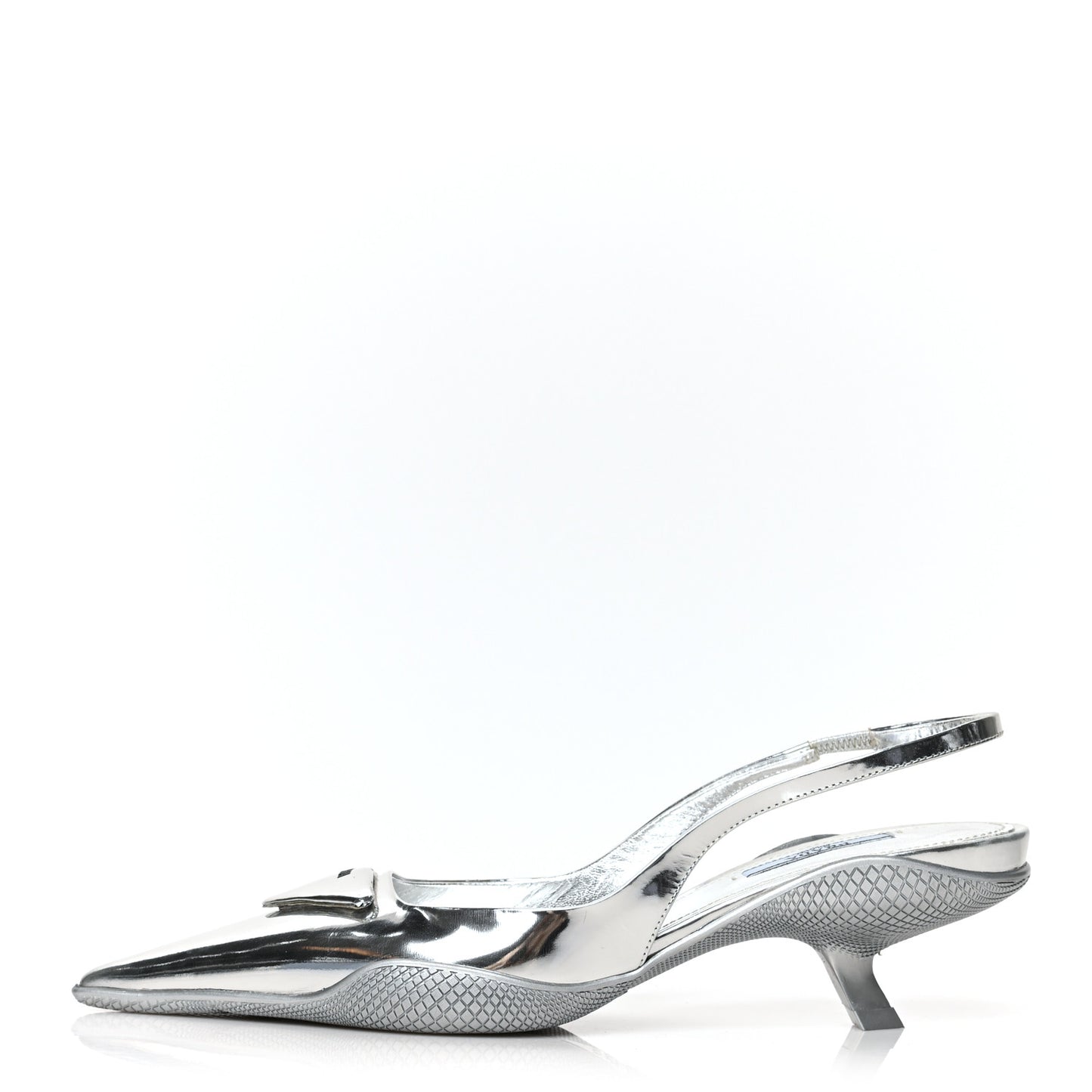 Spazzolato Triangle Logo Pointed Toe 45mm Slingback Pumps 38 Argento