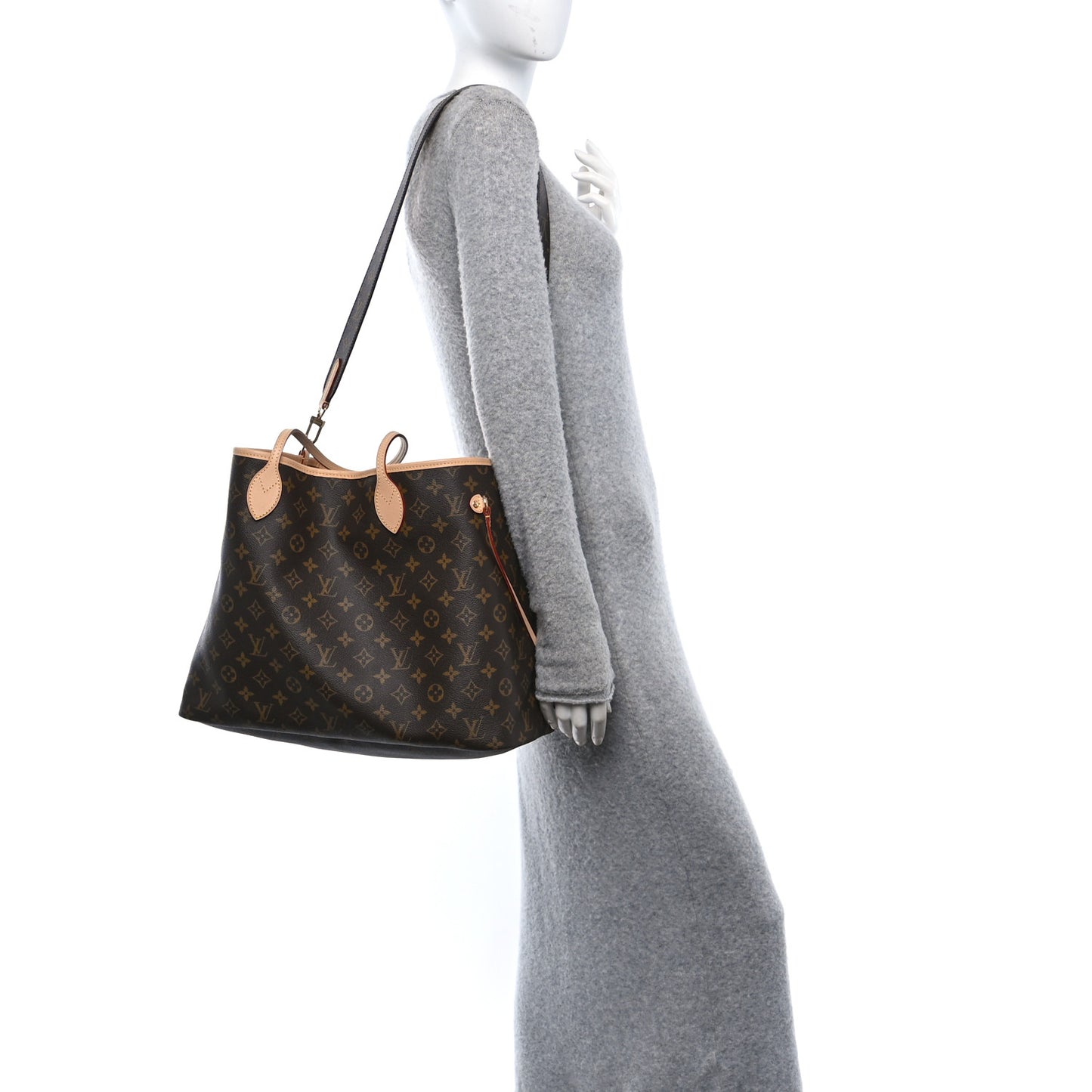 Monogram Stamped Inside Out Neverfull Bandouliere GM Beige