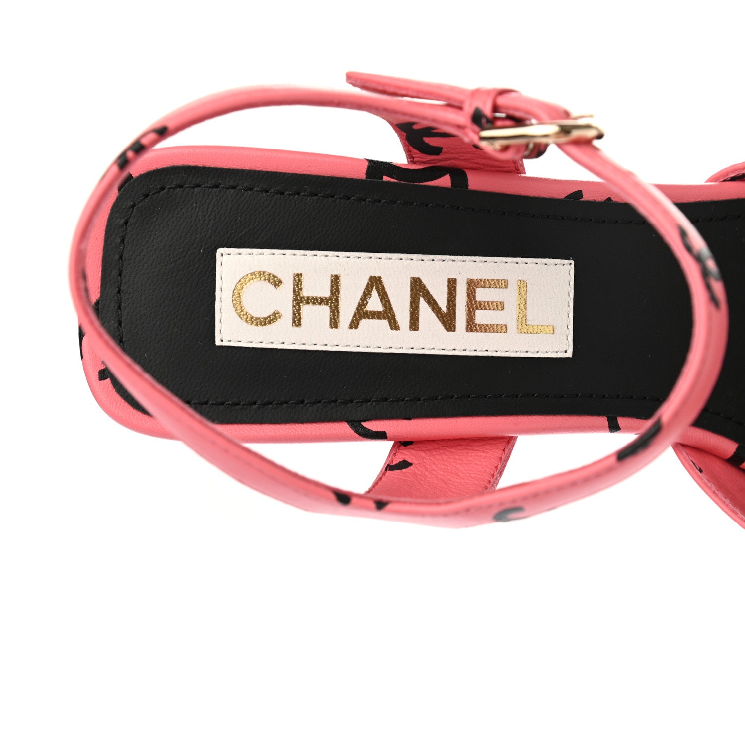 Chanel Lambskin Printed CC Sandals 39 Pink Black 1035305