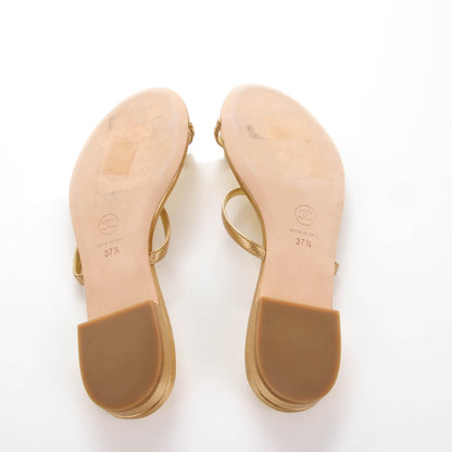 Chanel Metallic Calfskin Jeweled Sandals 37.5 Gold 6 of 9