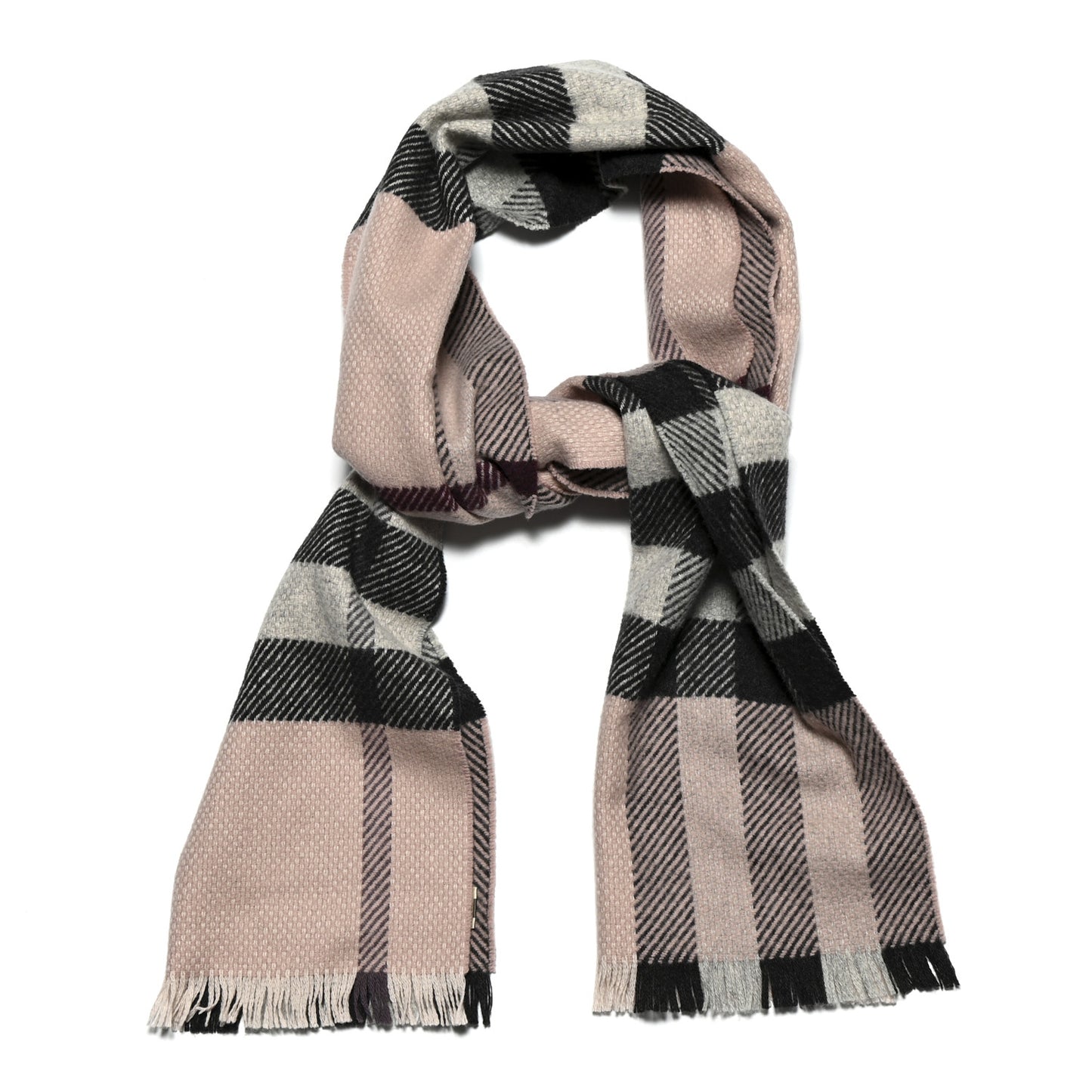 Cashmere Giant Heritage Check Fringe Scarf Ash Rose