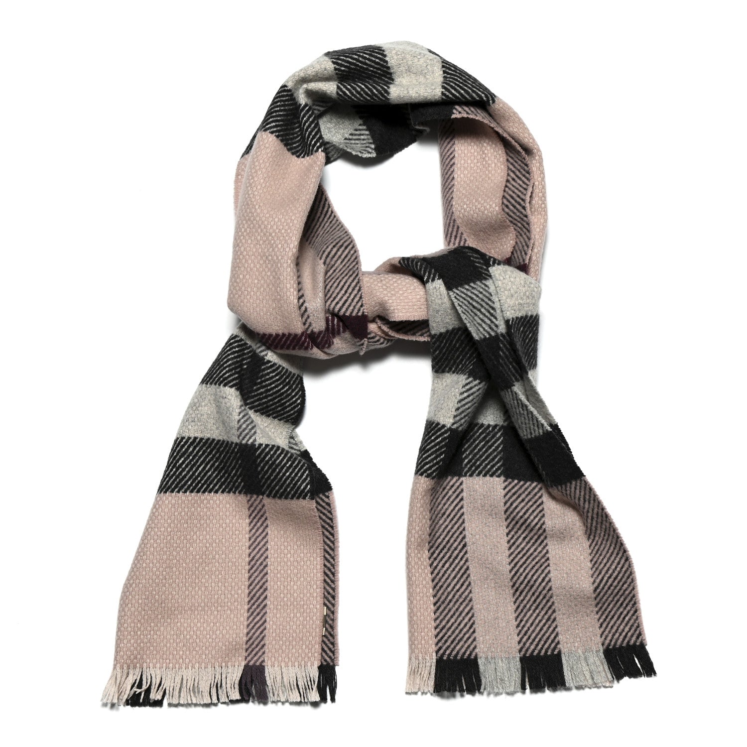 Burberry Cashmere Giant Heritage Check Fringe Scarf Ash Rose 1 of 4