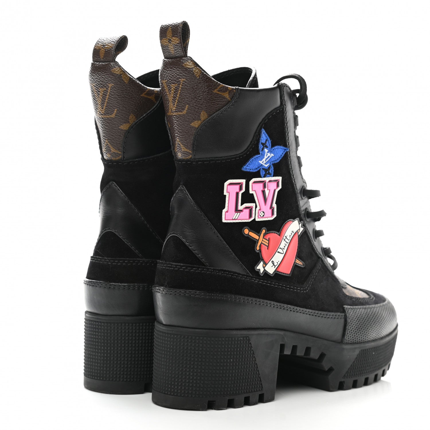 Louis Vuitton Suede Calfskin Monogram LV Black Heart Laureate Platform Desert Boots 36 Black 4 of 7
