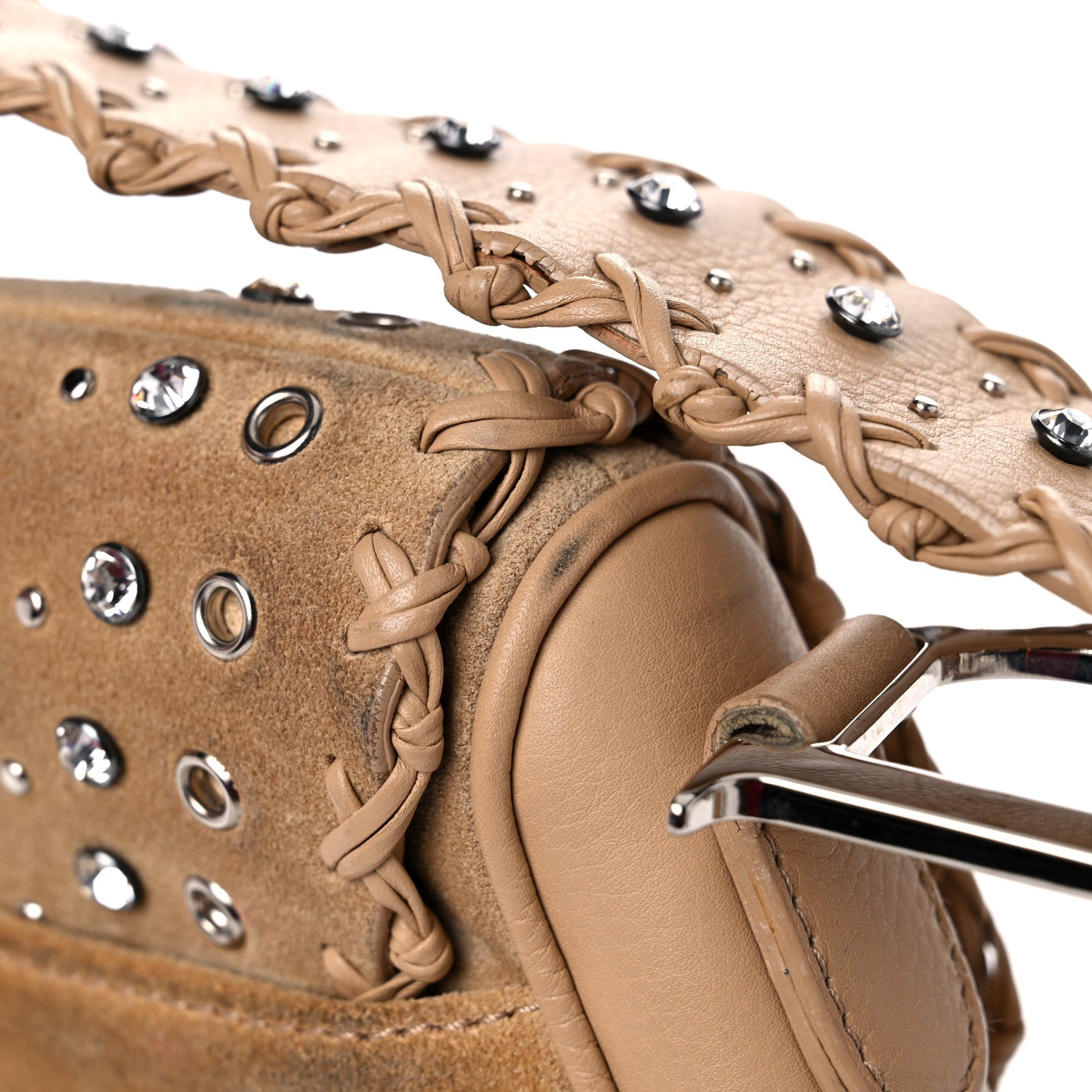 Christian Dior Suede Crystal Studded Saddle Bag Brown 15 of 18