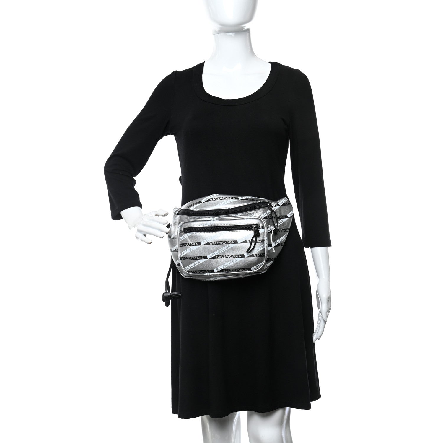 Balenciaga Metallic Calfskin Losange Monogram Explorer Belt Bag Silver Black White 2 of 9