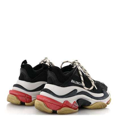 Balenciaga Fabric Mesh Washed Effect Womens Triple S Sneakers 35 Black Red 5 of 8
