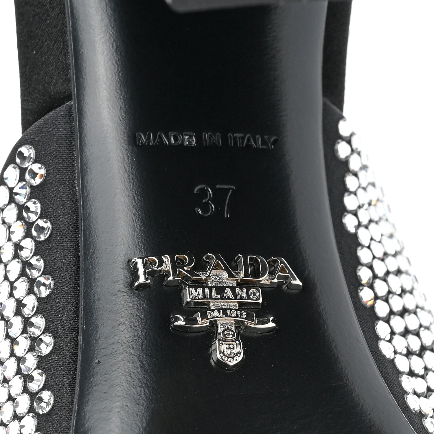 Prada Satin Crystal Logo 65mm Slide Sandals 37 Cristal 6 of 8