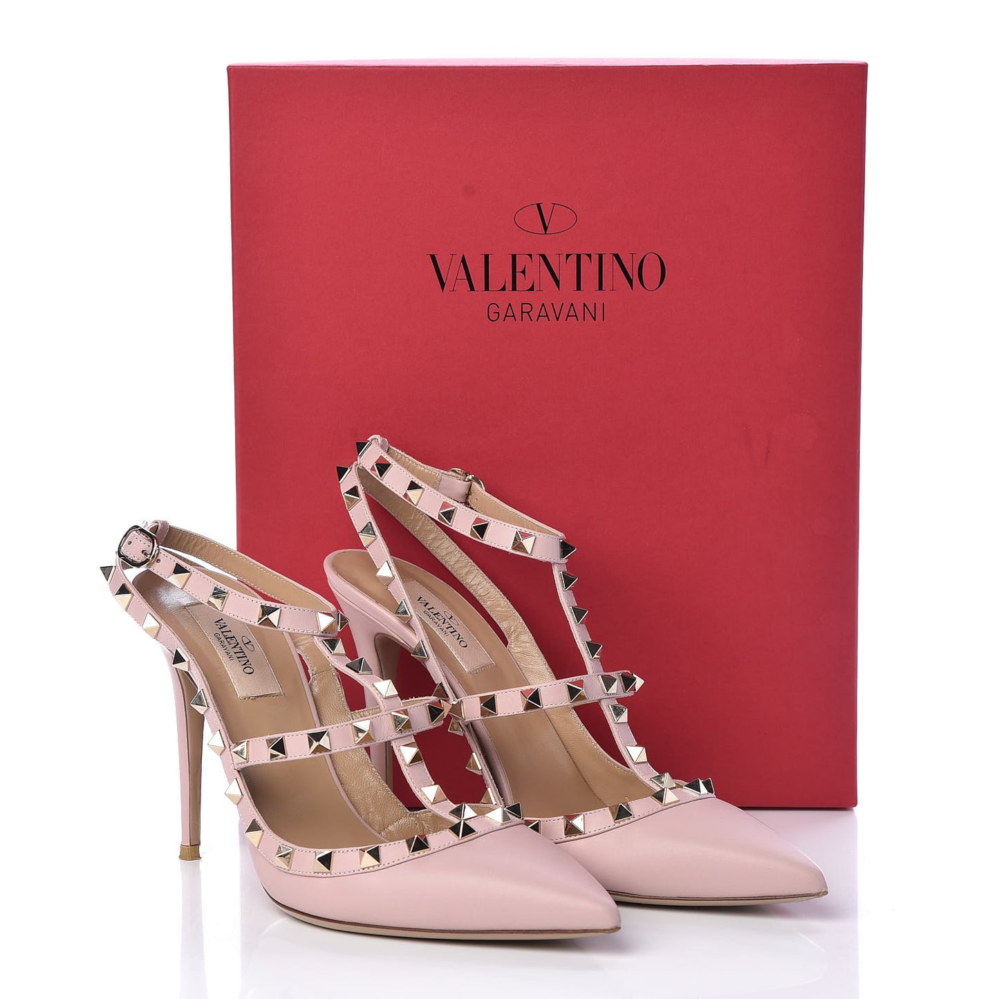 Calfskin Rockstud Ankle Strap 100mm Pumps 40 Water Rose