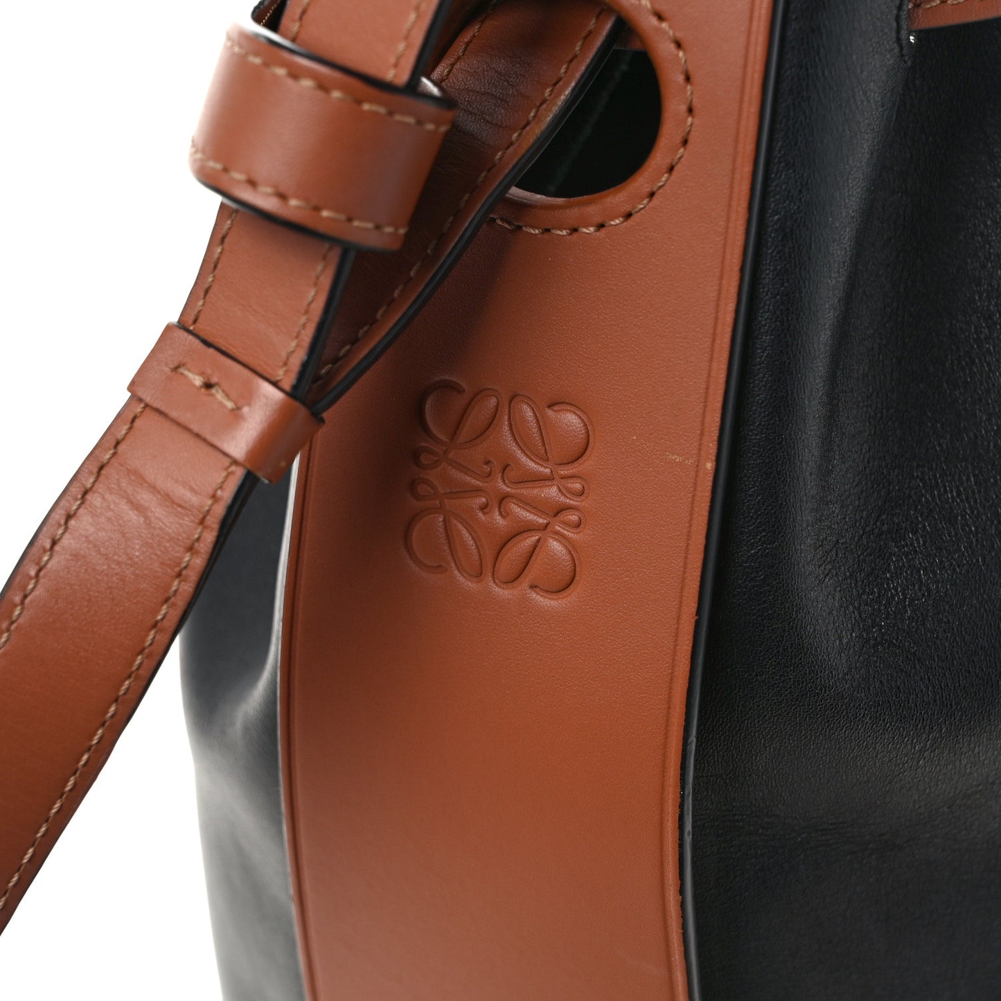 Calfskin Balloon Bucket Bag Black Tan