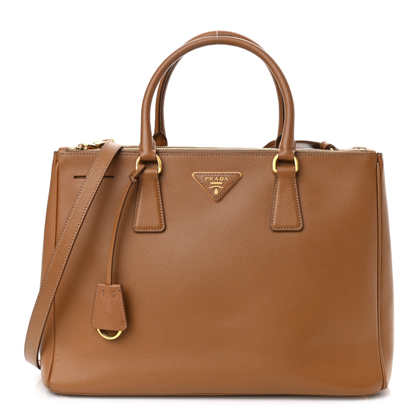 Saffiano Medium Galleria Double Zip Tote Caramel