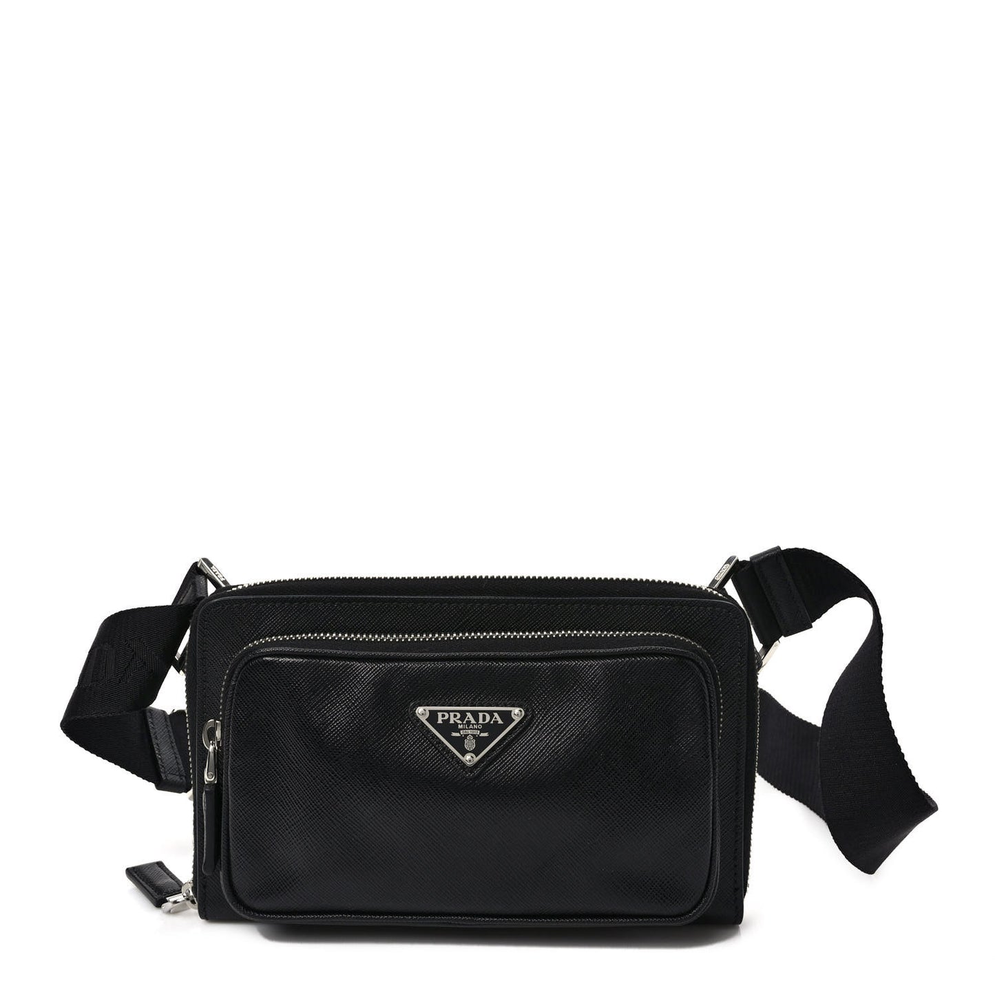 Saffiano Travel Double Zip Crossbody Belt Bag Black