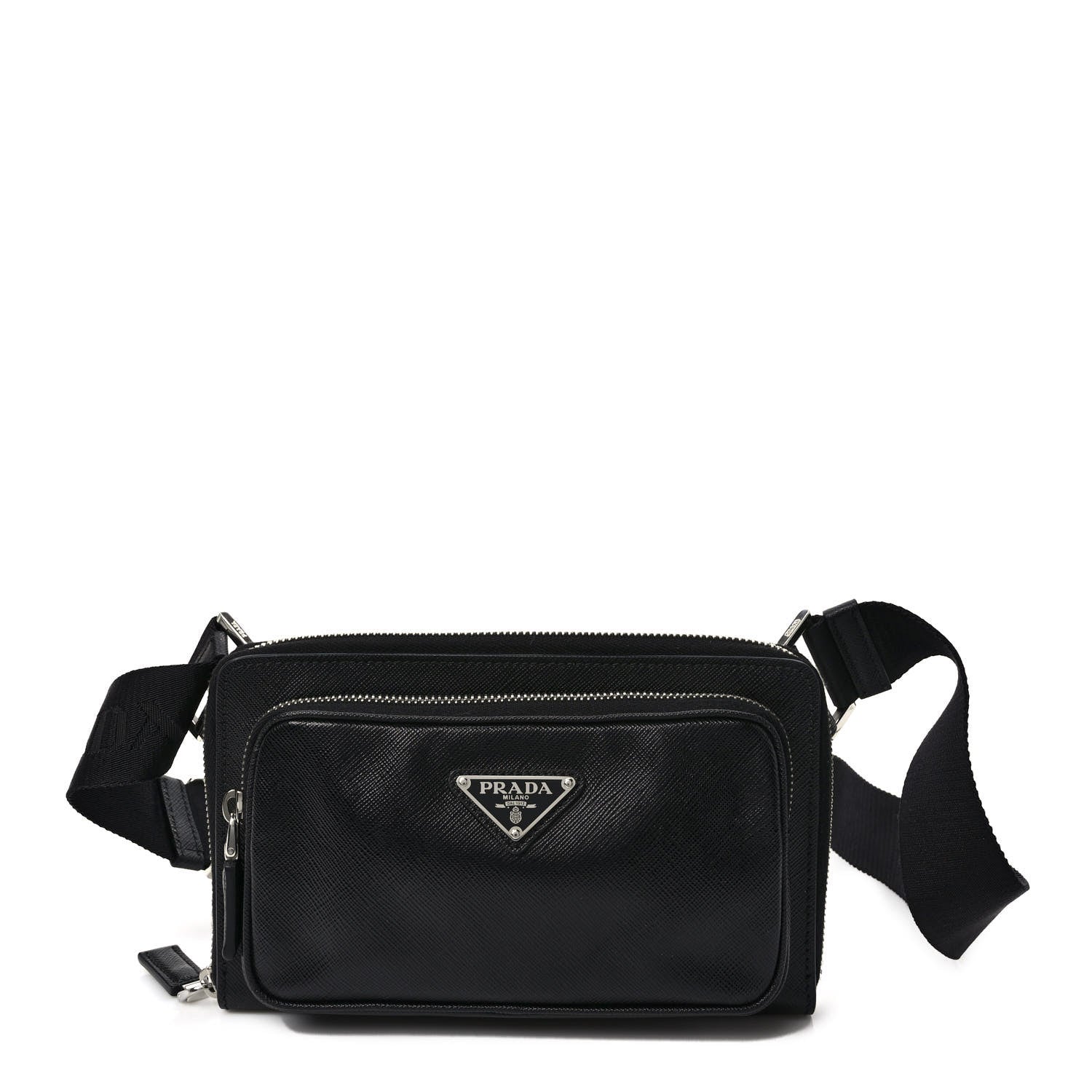 Prada Saffiano Travel Double Zip Crossbody Belt Bag Black 1 of 8