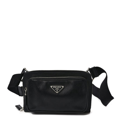 Prada Saffiano Travel Double Zip Crossbody Belt Bag Black 1 of 8