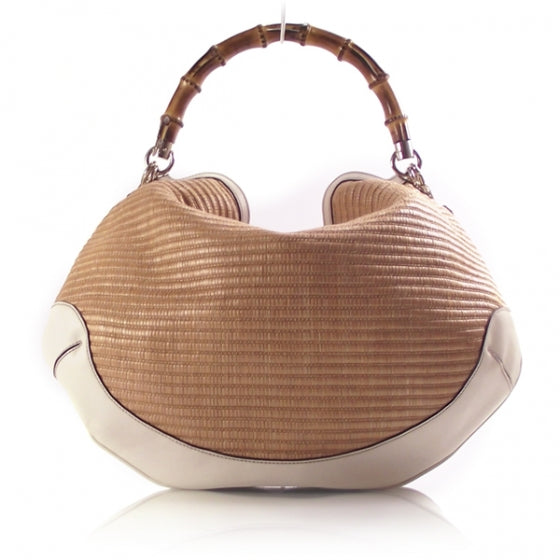 Straw Bamboo Handle Hobo