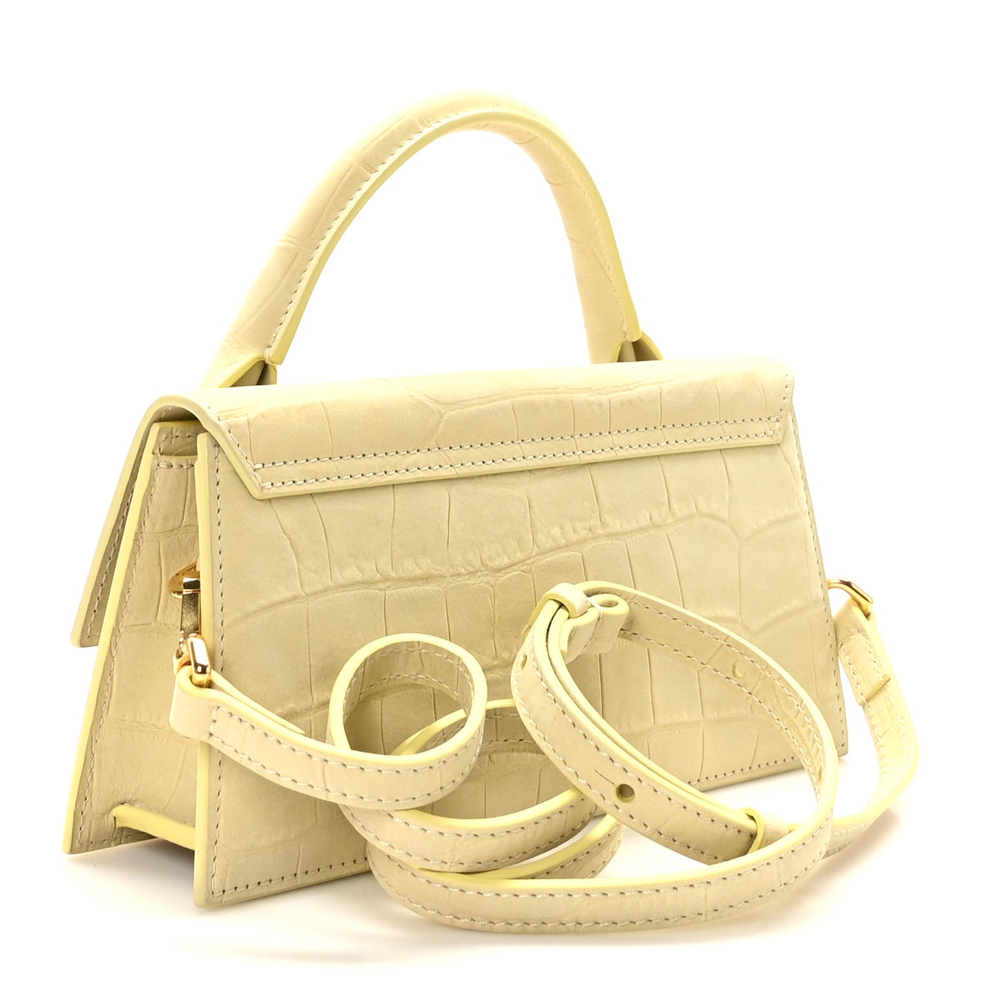 Calfskin Crocodile Embossed Le Chiquito Long Pale Yellow