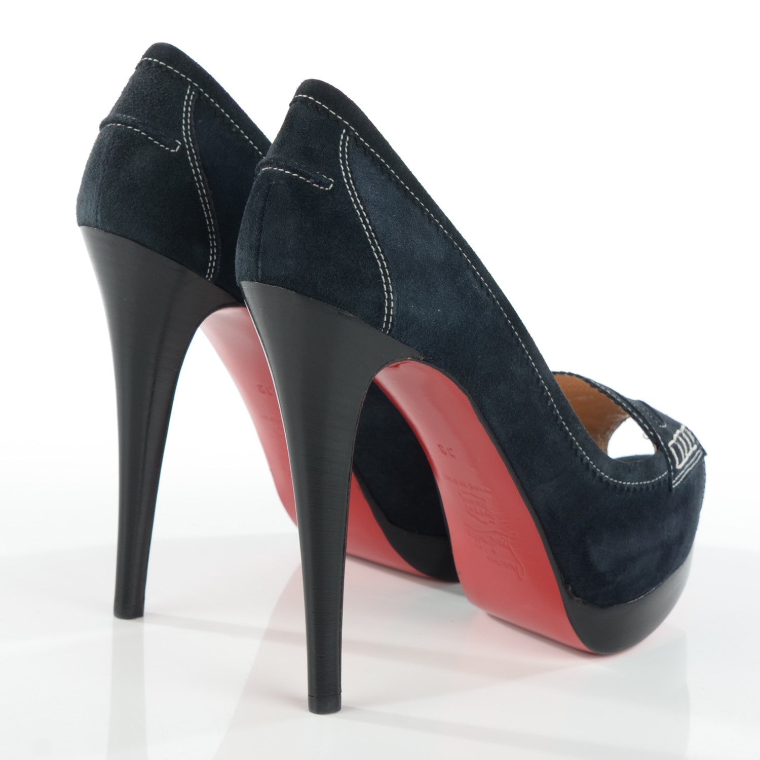 Christian Louboutin Suede Peniche Platform Peep Toe Pumps 38 Navy 3 of 9