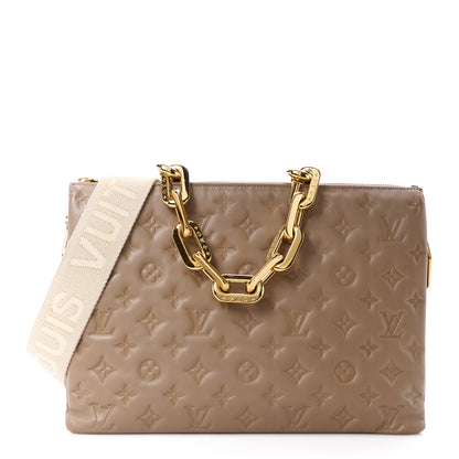Louis Vuitton Lambskin Embossed Monogram Coussin MM Taupe 1 of 14
