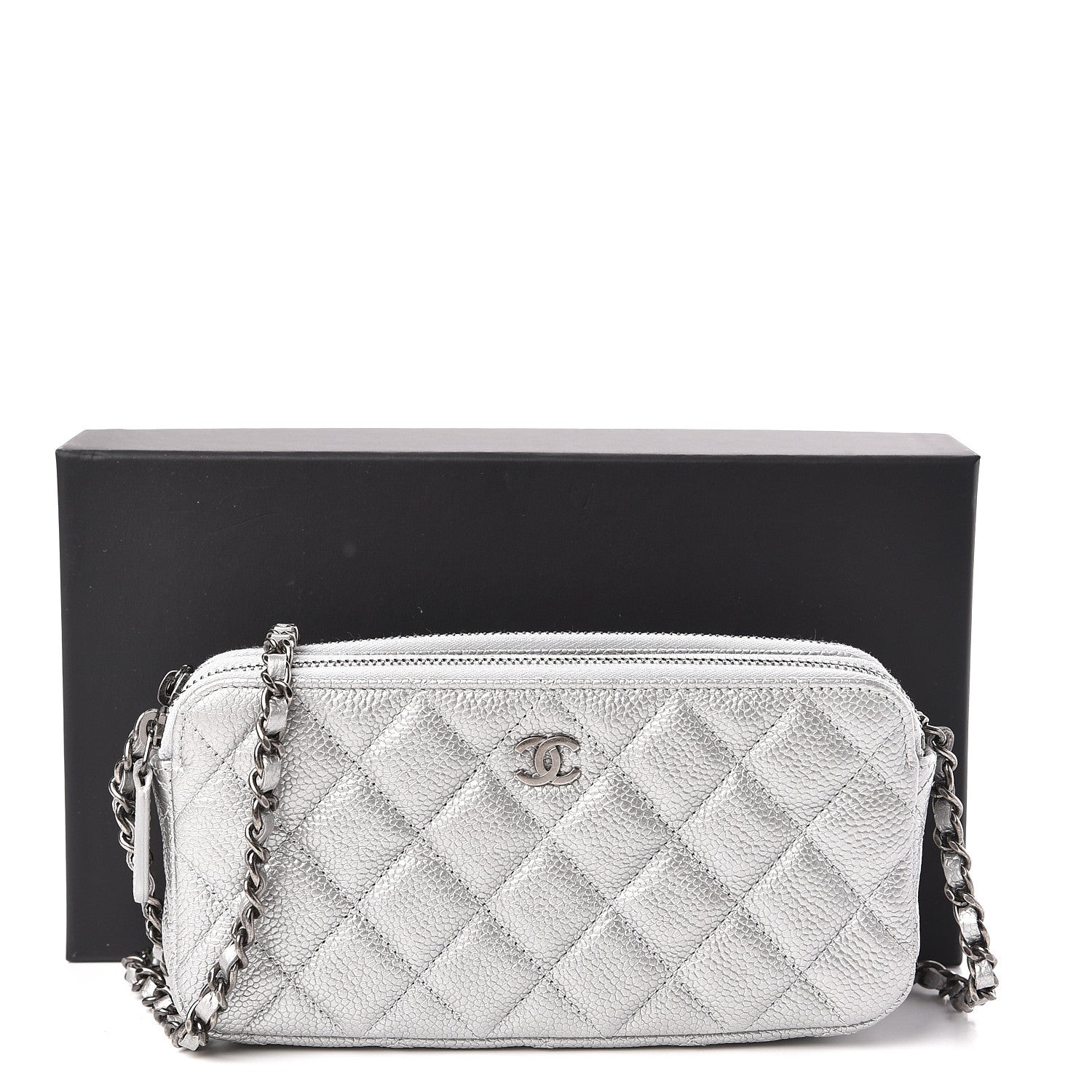Chanel Metallic Caviar Quilted Small Clutch With Chain Silver 12 of 12