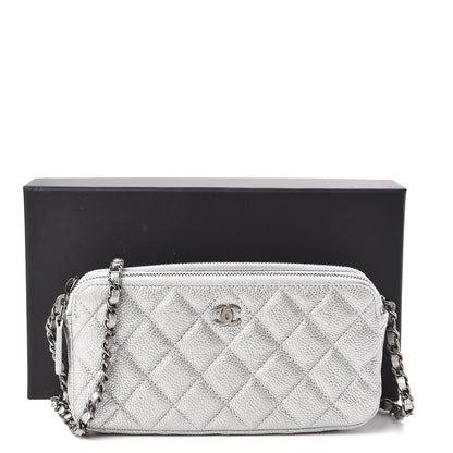 Chanel Metallic Caviar Quilted Small Clutch With Chain Silver 12 of 12