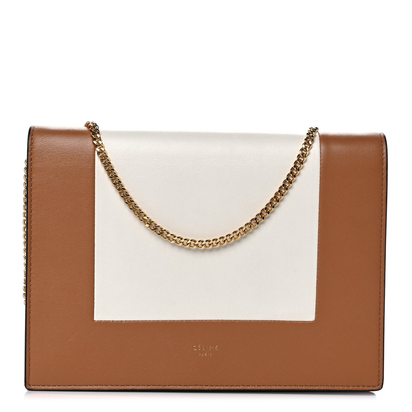 Smooth Lambskin Frame Evening Chain Clutch Tan Optic White