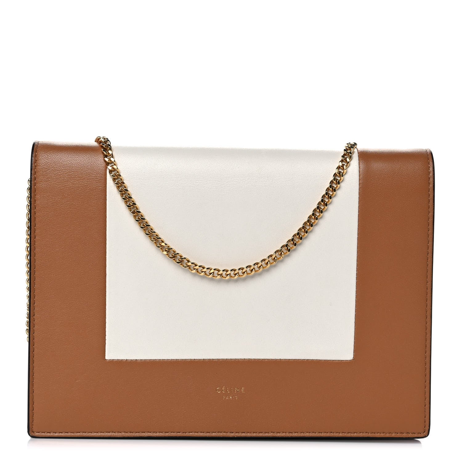 Celine Smooth Lambskin Frame Evening Chain Clutch Tan Optic White 1 of 9