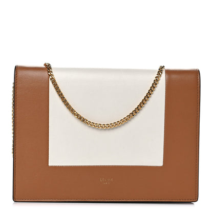Celine Smooth Lambskin Frame Evening Chain Clutch Tan Optic White 1 of 9