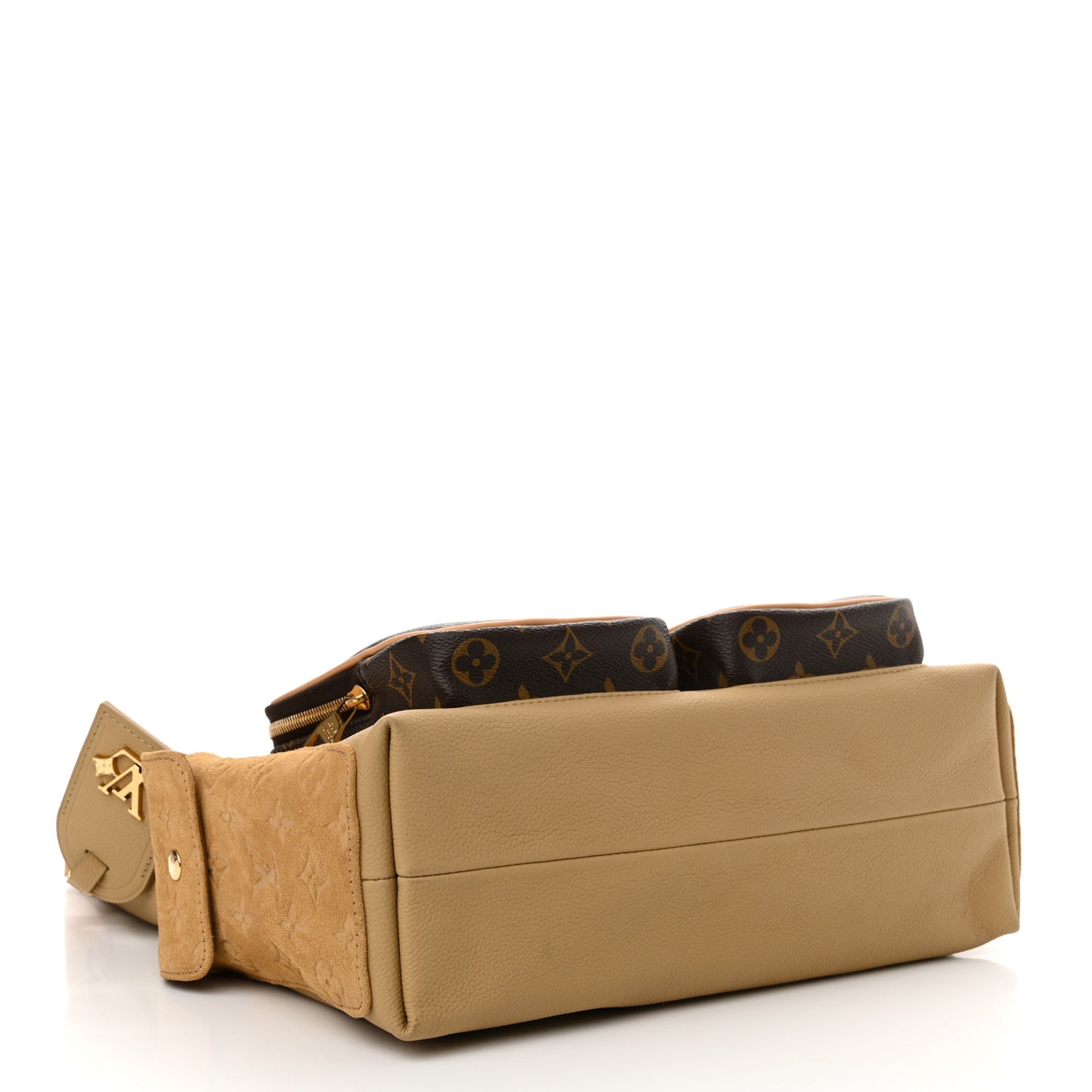 Grained Cowhide Monogram Hobo Cargo Beige