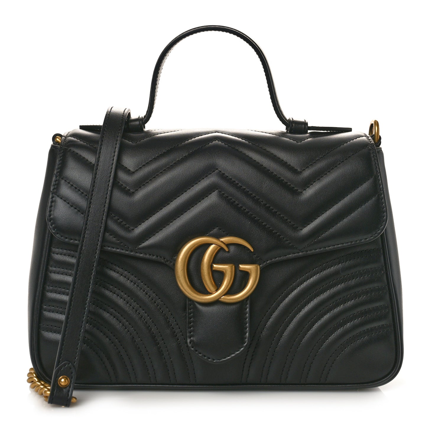 Calfskin Matelasse Small GG Marmont Top Handle Shoulder Bag Black