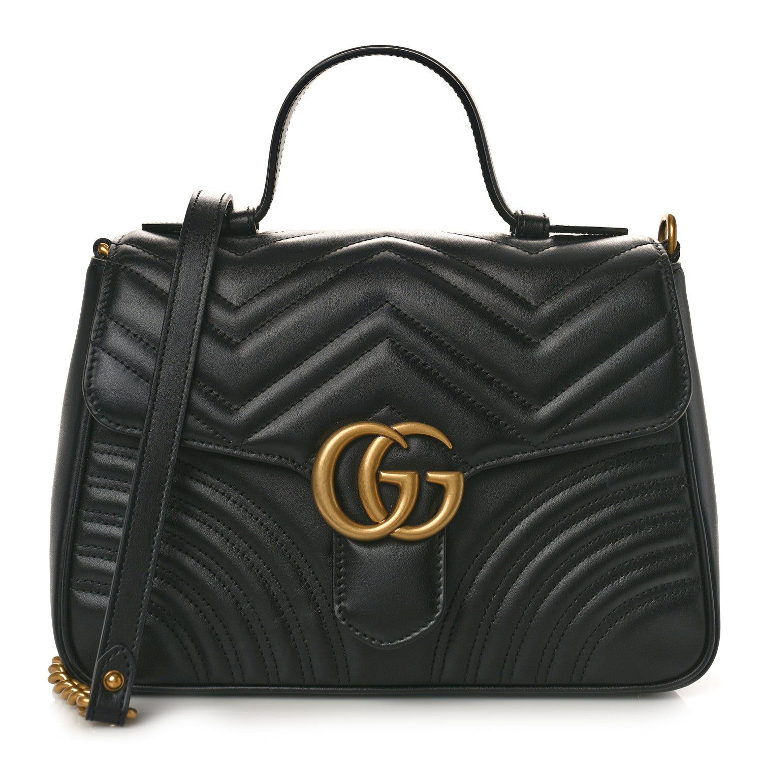 Gucci Calfskin Matelasse Small GG Marmont Top Handle Shoulder Bag Black 1 of 8