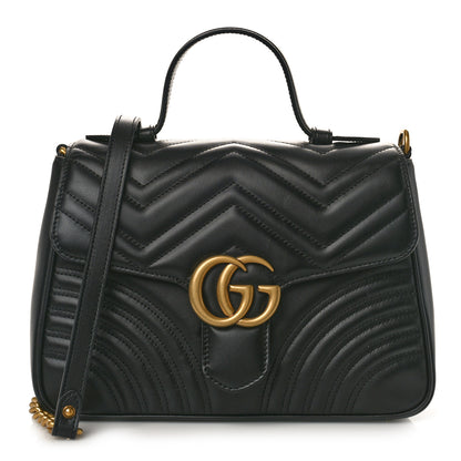 Gucci Calfskin Matelasse Small GG Marmont Top Handle Shoulder Bag Black 1 of 8