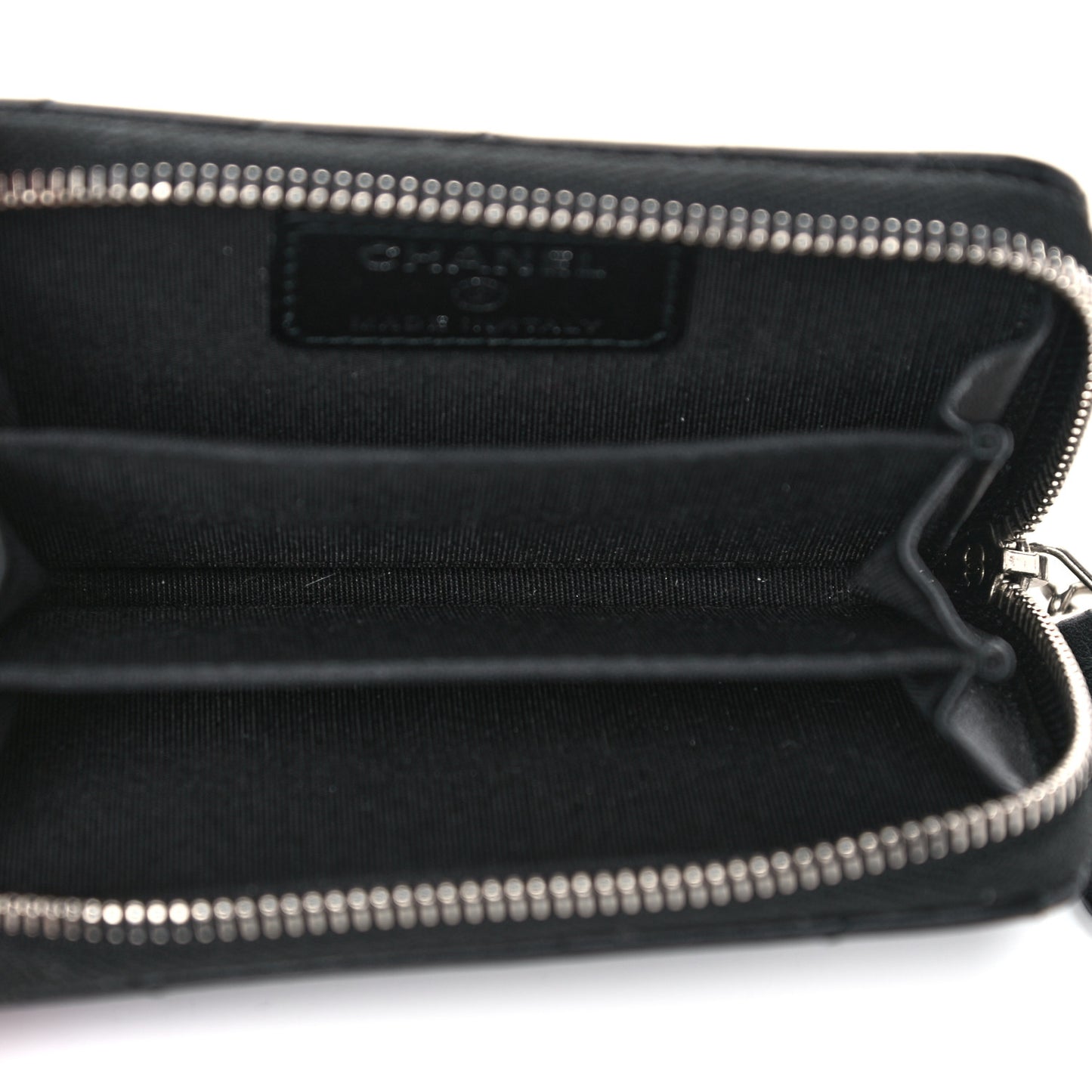 Calfskin Chevron Quilted Tassel Zip Around Coin Purse Black