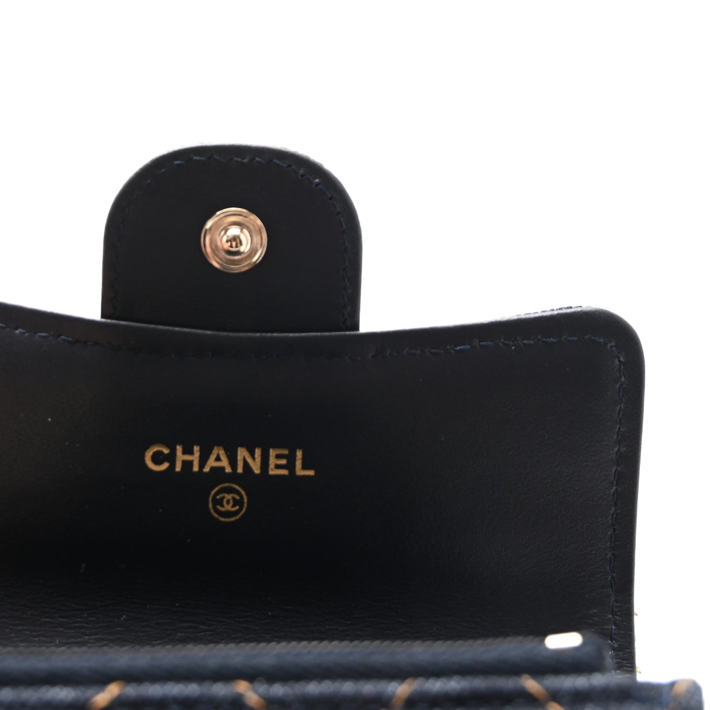 Denim Quilted Flap Card Holder Wallet Dark Blue Orange
