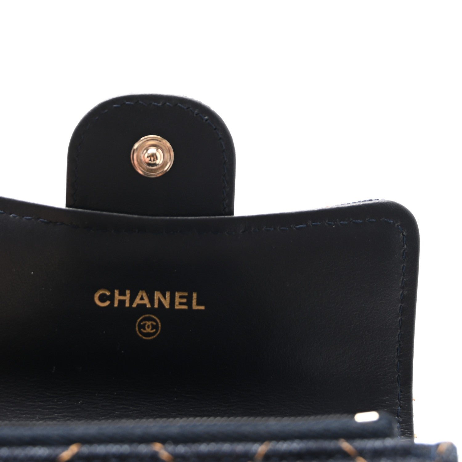 Chanel Denim Quilted Flap Card Holder Wallet Dark Blue Orange 6 of 8