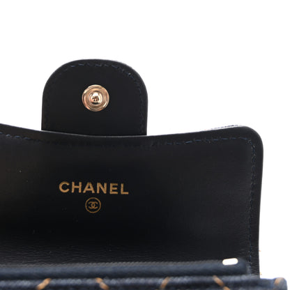 Chanel Denim Quilted Flap Card Holder Wallet Dark Blue Orange 6 of 8