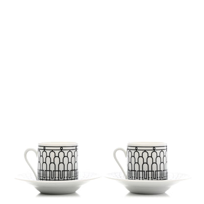 Hermes Porcelain H Deco Coffee Cup And Saucer Set Of 2 Black 1 of 14