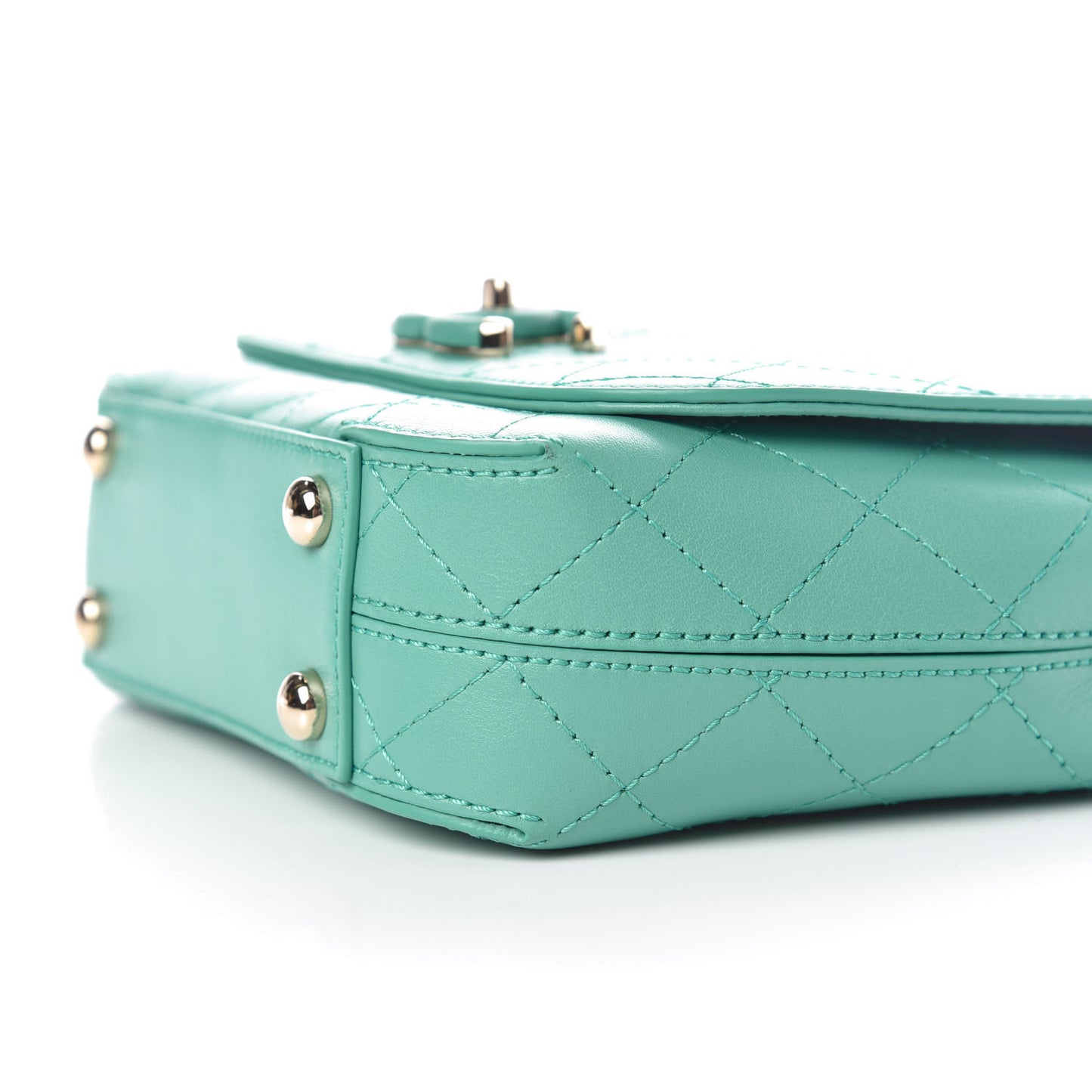 Calfskin Stitched Small Covered CC Flap Bag Green