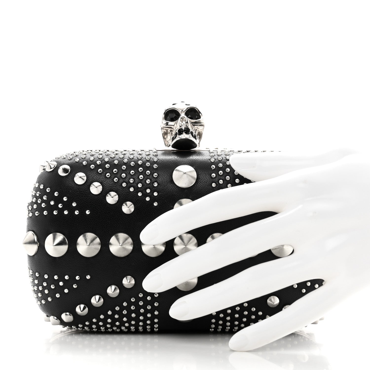 Alexander McQueen Calfskin Studded Britannia Skull Box Clutch Black 2 of 7