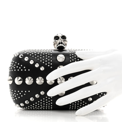 Alexander McQueen Calfskin Studded Britannia Skull Box Clutch Black 2 of 7