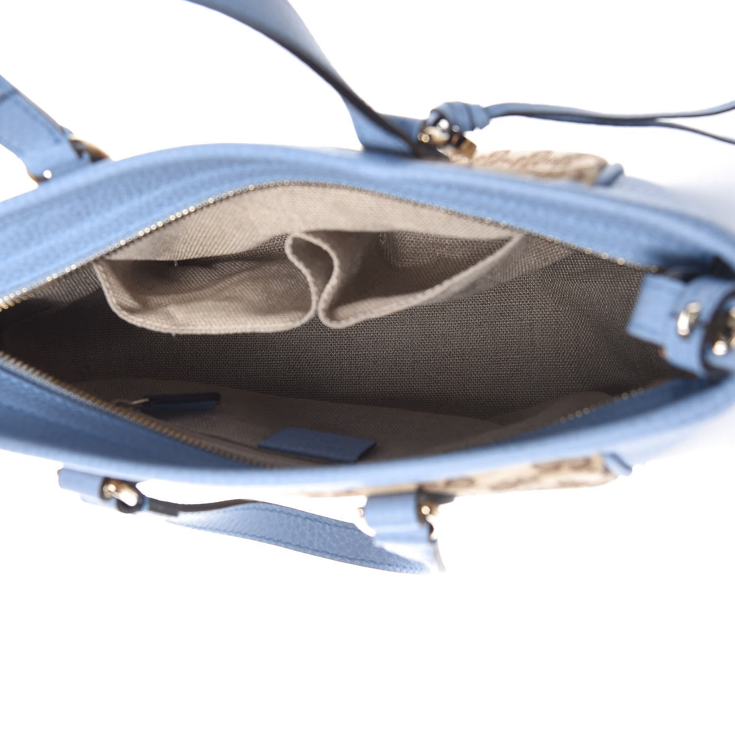 Gucci Monogram Dollar Calfskin Small Bree Tote Beige Ebony Mineral Blue 5 of 9