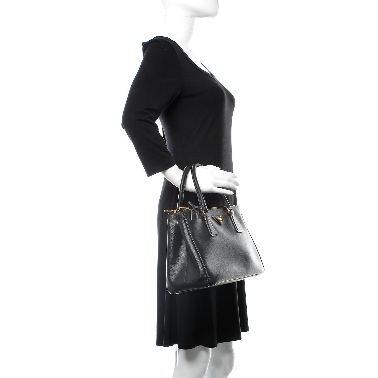 Saffiano Small Galleria Double Zip Tote Black
