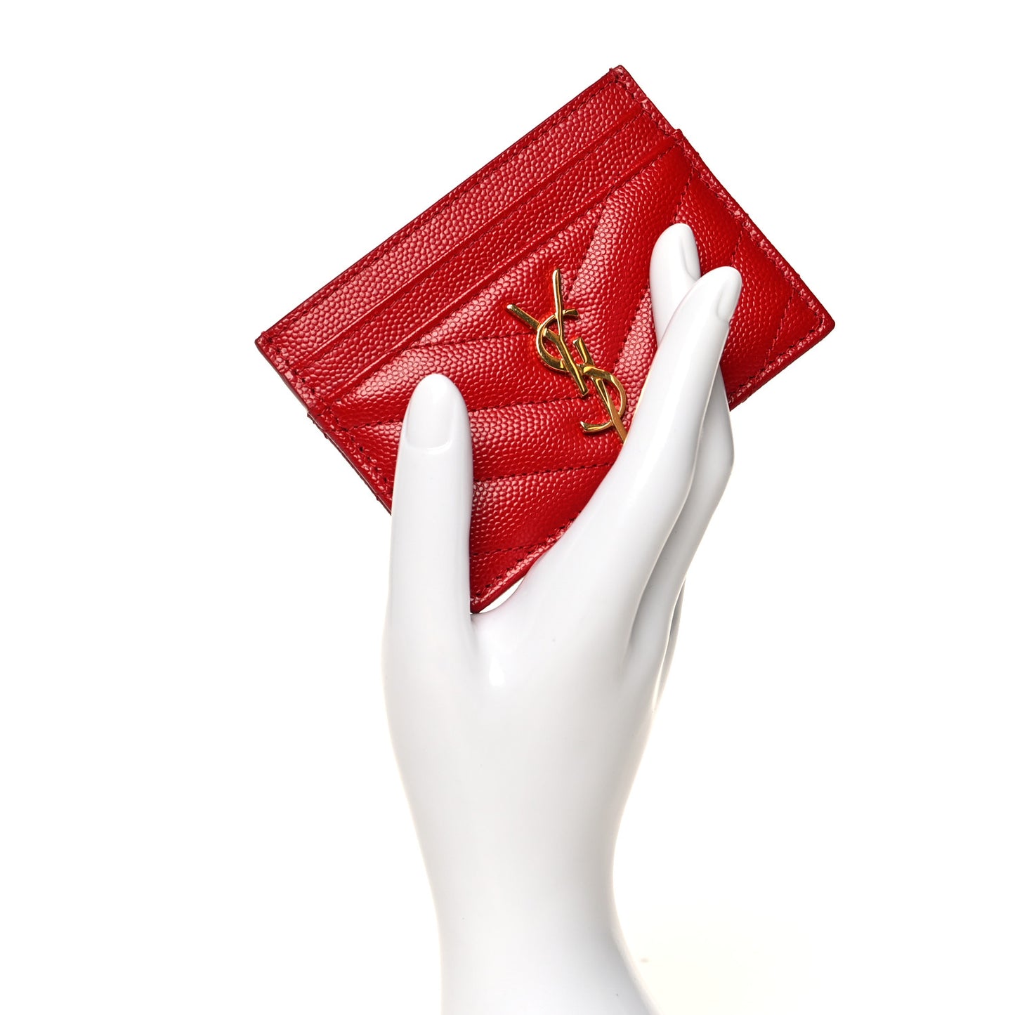 Grain De Poudre Matelasse Chevron Monogram Credit Card Case New Red