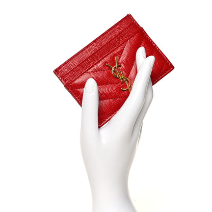 Saint Laurent Grain De Poudre Matelasse Chevron Monogram Credit Card Case New Red 2 of 7