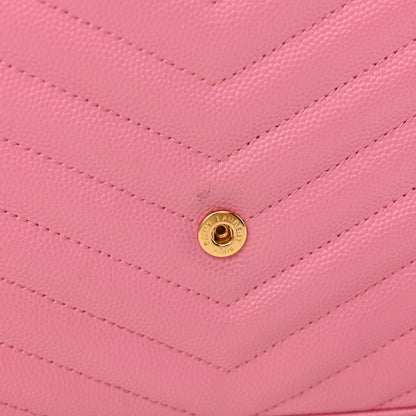 Saint Laurent Grain De Poudre Matelasse Chevron Monogram Chain Wallet Indian Pink 11 of 16