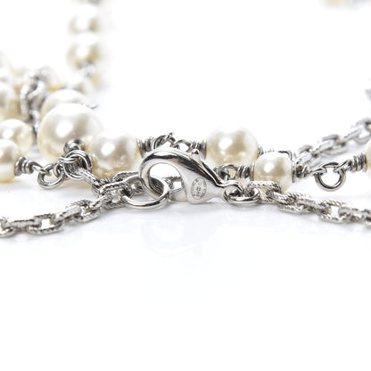 Chanel Pearl Baguette Crystal CC Long Necklace Silver 4 of 5